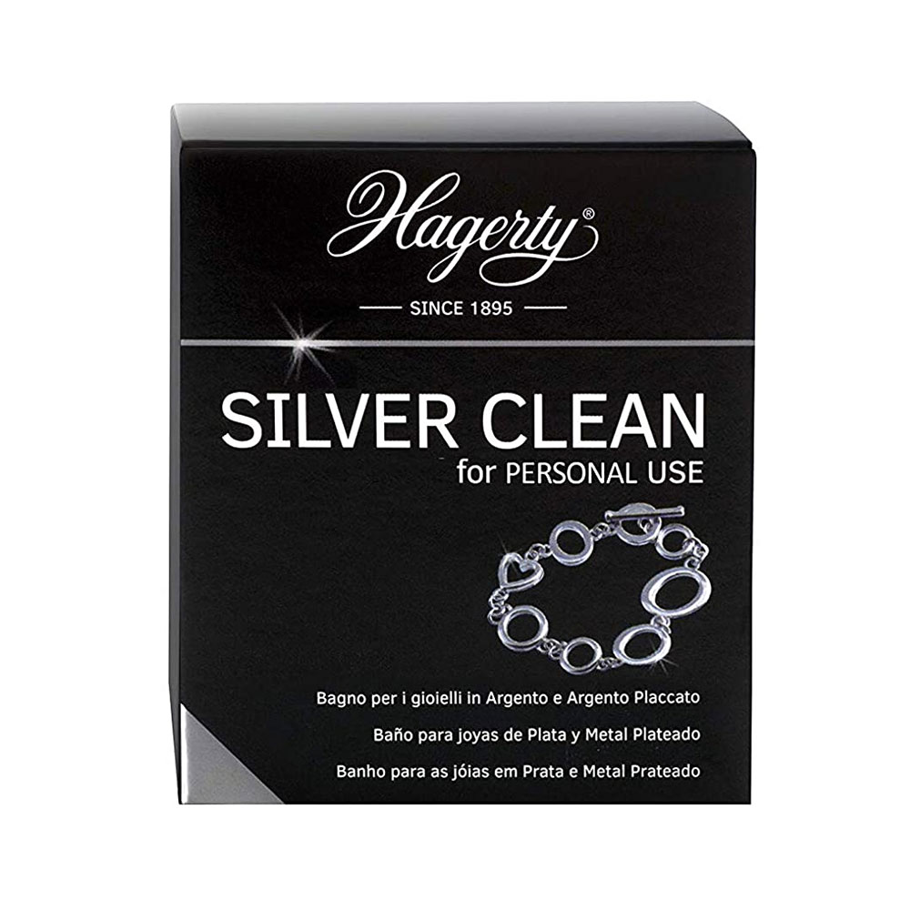 Kit d’entretien pour bijoux en argent Hagerty, bain nettoyant 170 ml,  chiffon de nettoyage 30 x 36 cm (imprégné)